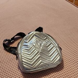 GUESS Metallic Silver Chevron Mini Backpack